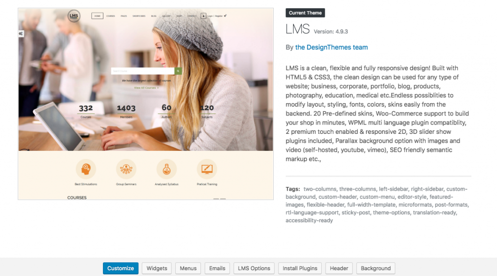 LMS theme wordpress dashboard