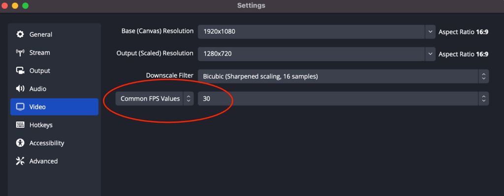 FPS settings for live streaming